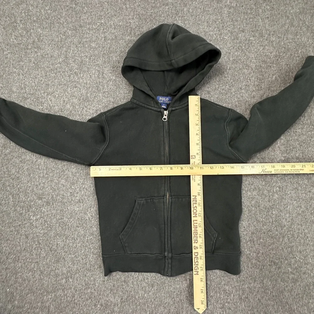 Polo Ralph Lauren Boys Size 7 Black Full Zip Hoodie Red Pony Cotton Sweatshirt